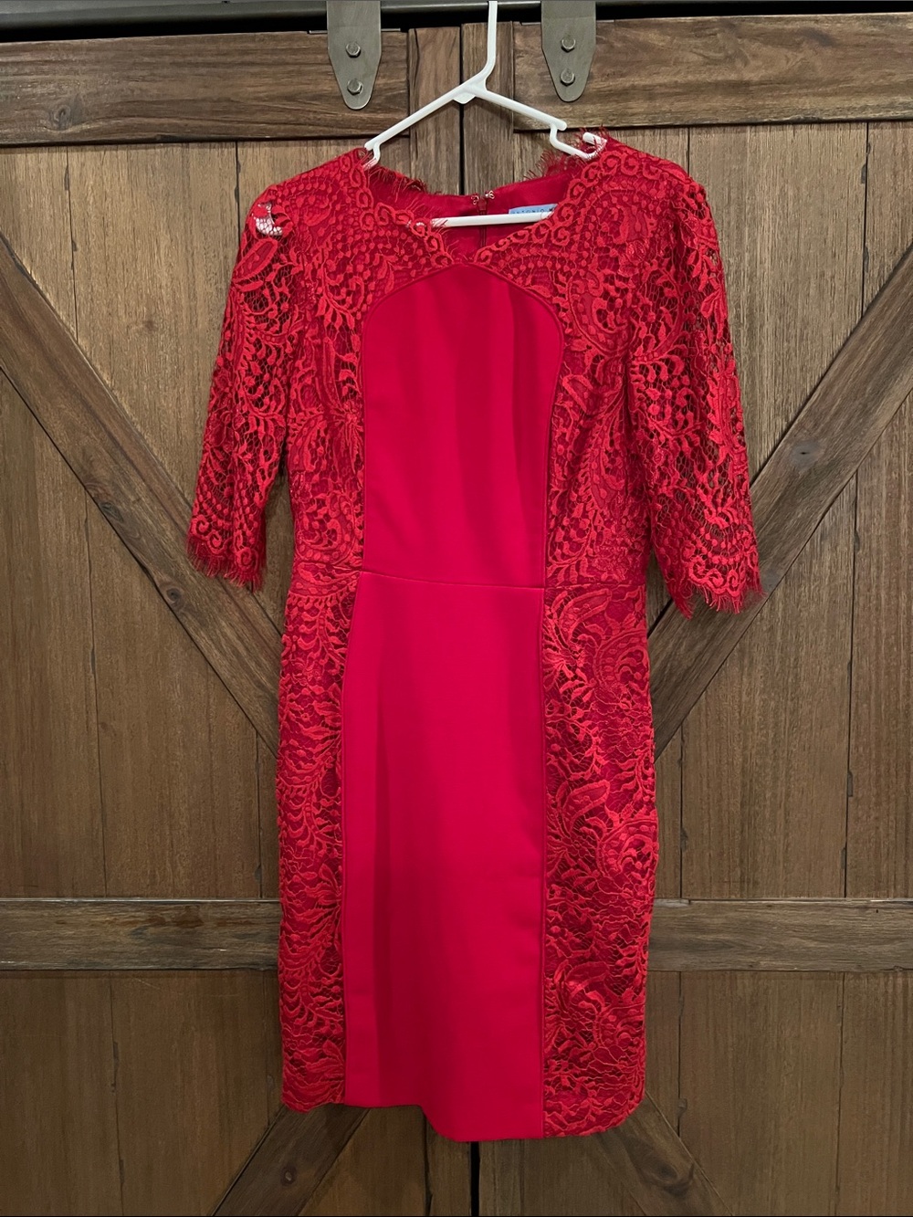 ANTONIO MELANI Red Lace-Inset Sheath Dress